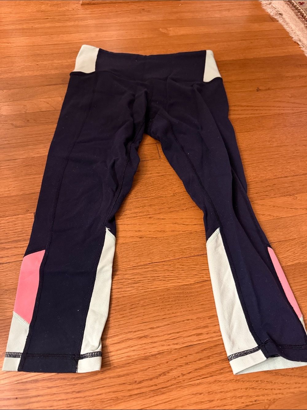 lululemon athletica Navy Leggings with coral & mint Panels